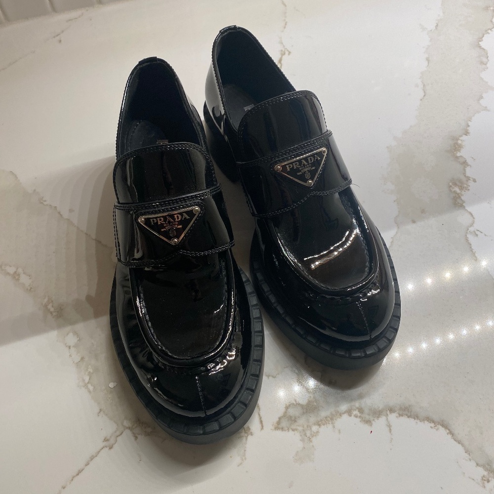 Black Leather Prada Loafers